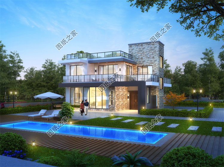 現代風二層別墅效果圖設計案例