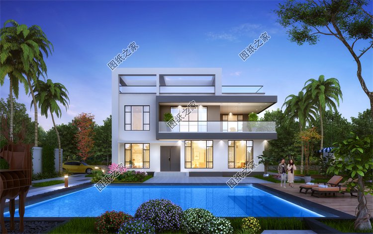 現代風二層別墅效果圖設計案例