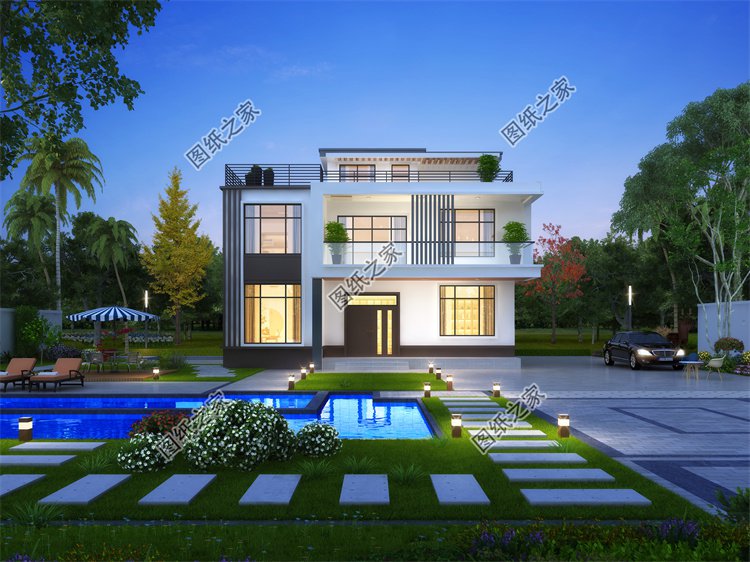 現代風二層別墅效果圖設計案例