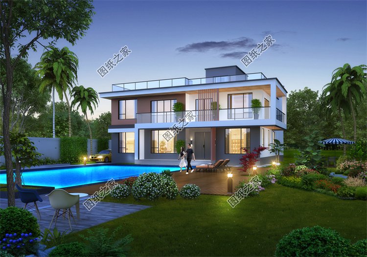 現代風二層別墅效果圖設計案例