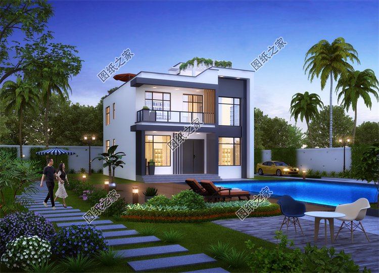 現代風二層別墅效果圖設計案例