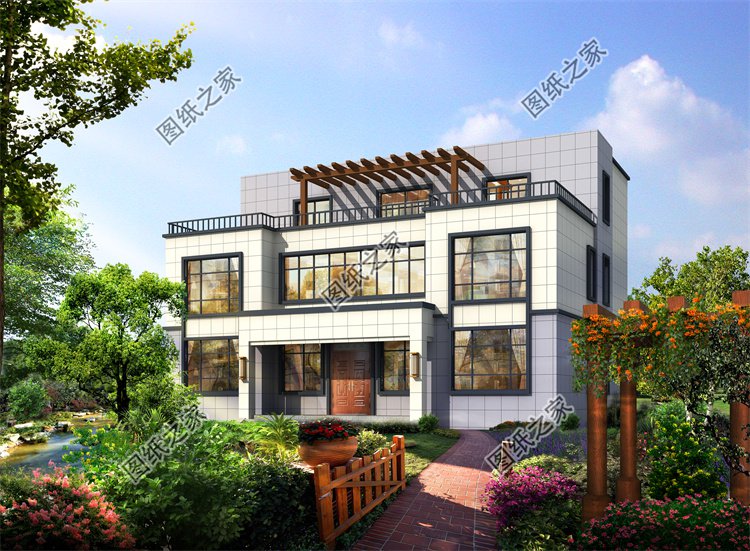 現代風三層別墅效果圖設計案例