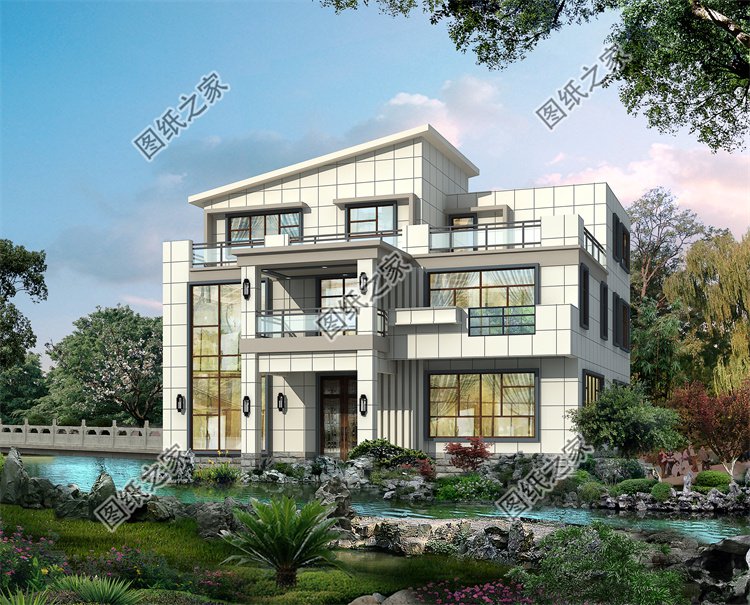 現代風三層別墅效果圖設計案例