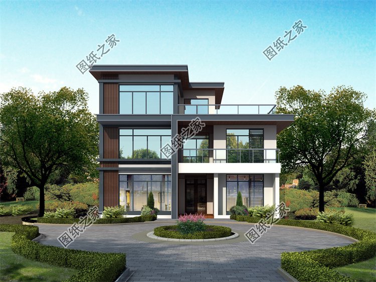 現代風三層別墅效果圖設計案例