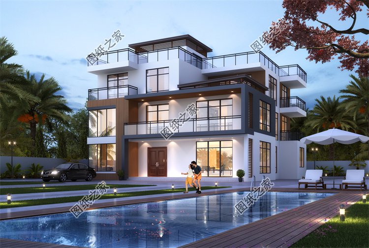 現代風三層別墅效果圖設計案例