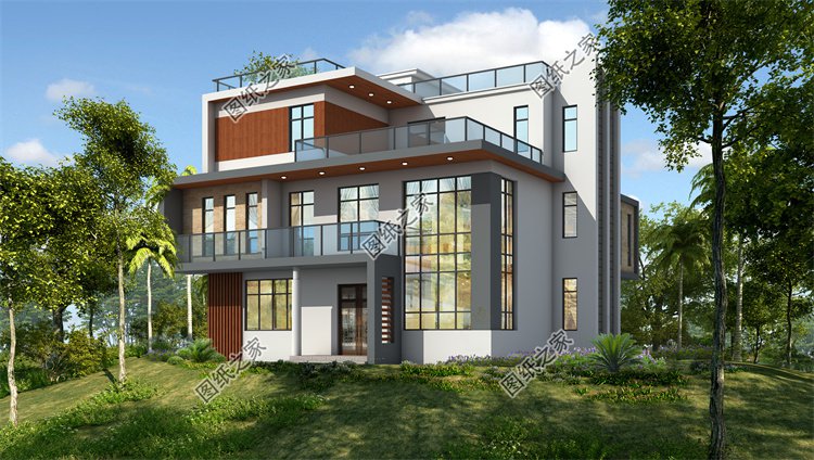 現代風三層別墅效果圖設計案例