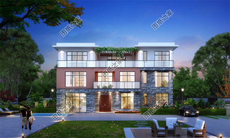現代風三層別墅效果圖設計案例