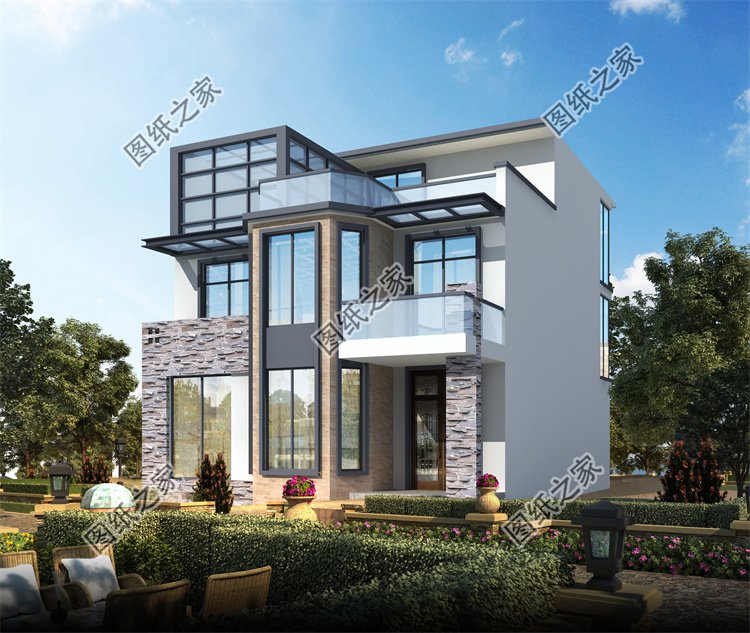 現代風三層別墅效果圖設計案例