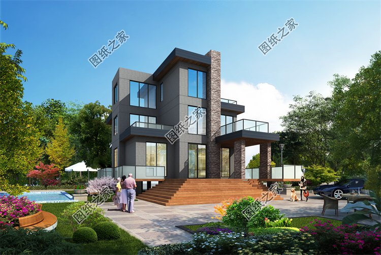現代風三層別墅效果圖設計案例