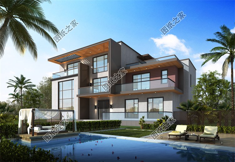 現代風三層別墅效果圖設計案例