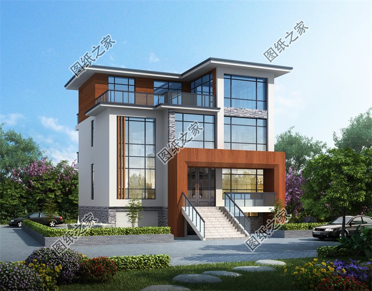 現代風三層別墅效果圖設計案例