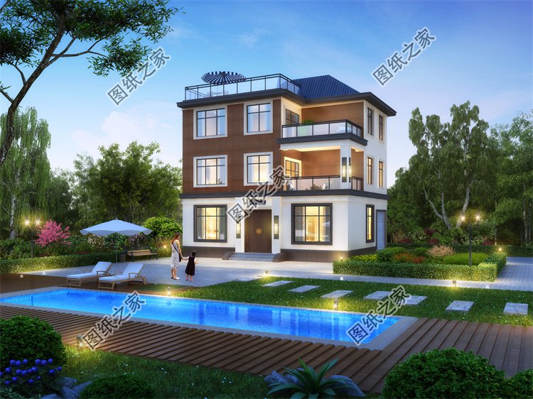 現代風三層別墅效果圖設計案例