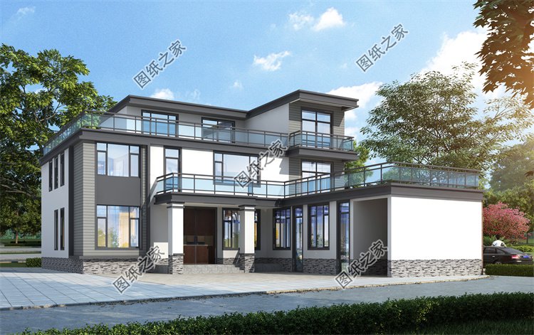 現代風三層別墅效果圖設計案例