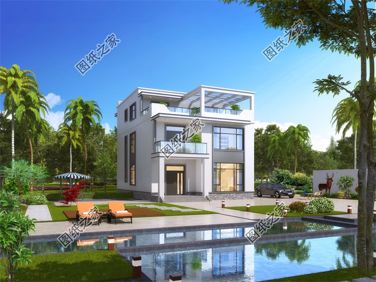 現代風三層別墅效果圖設計案例