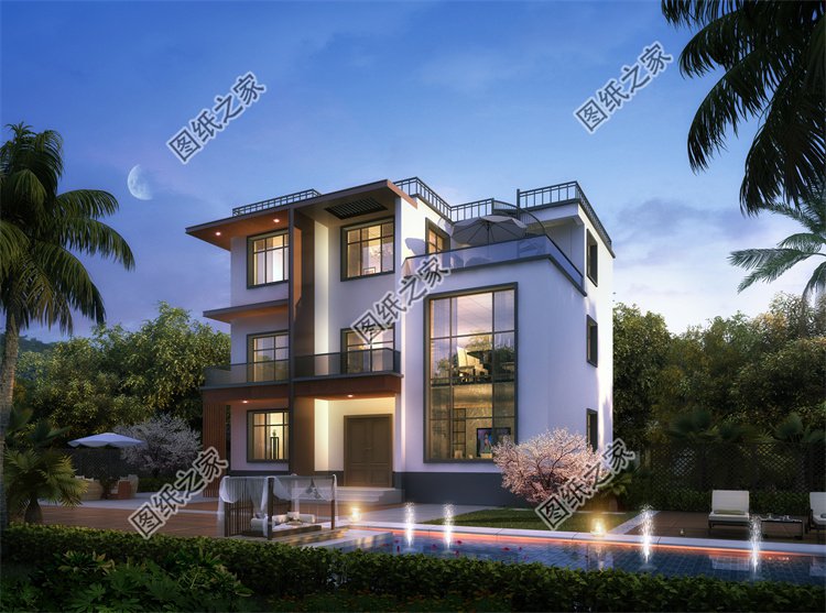 現代風三層別墅效果圖設計案例