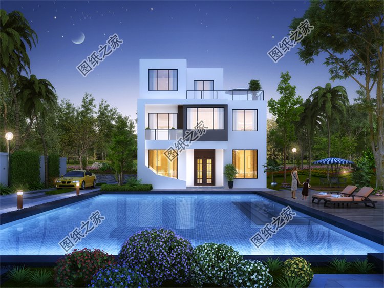 現代風三層別墅效果圖設計案例