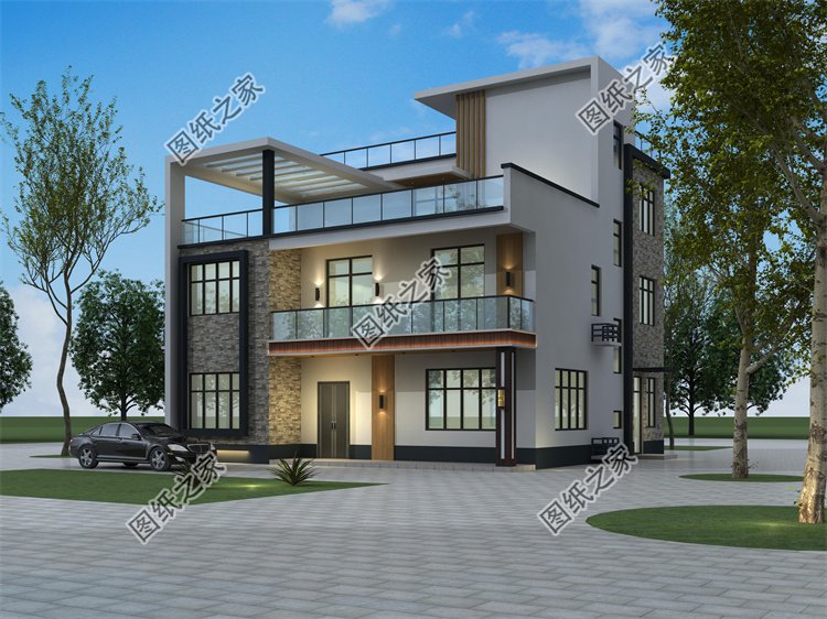 現代風三層別墅效果圖設計案例