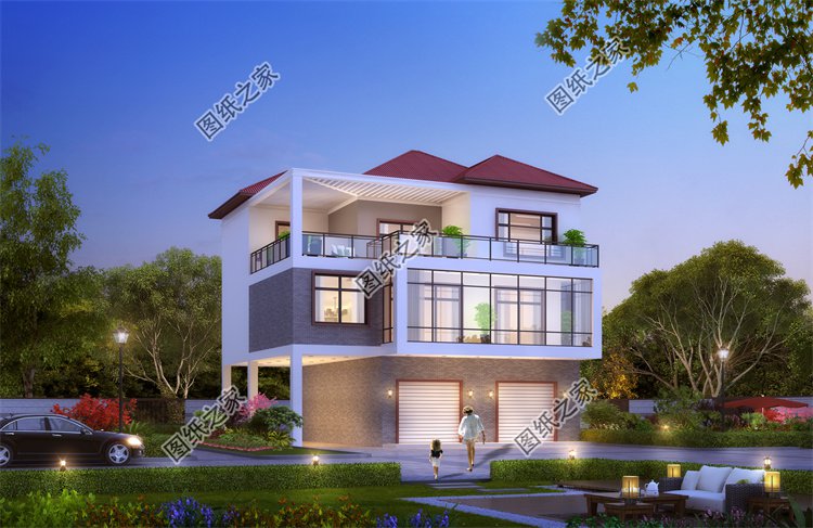 現代風三層別墅效果圖設計案例