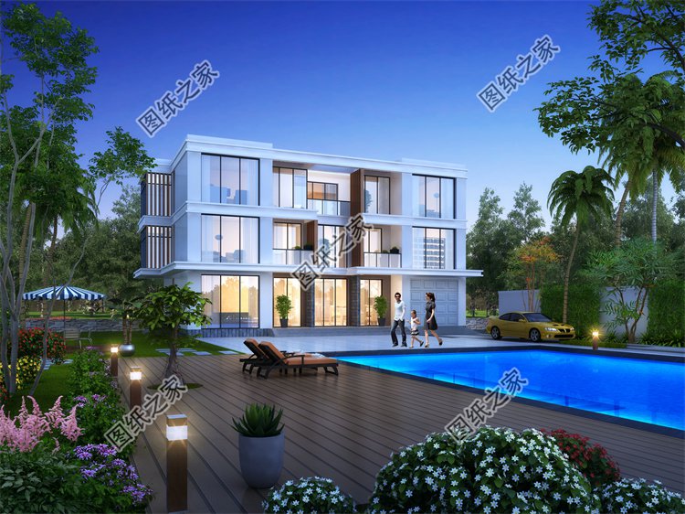 現代風三層別墅效果圖設計案例