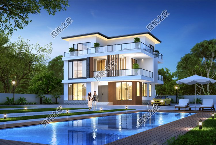現代風三層別墅效果圖設計案例