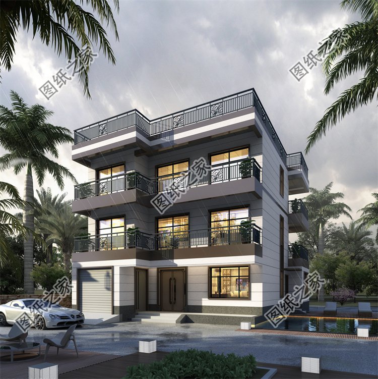 現代風三層別墅效果圖設計案例