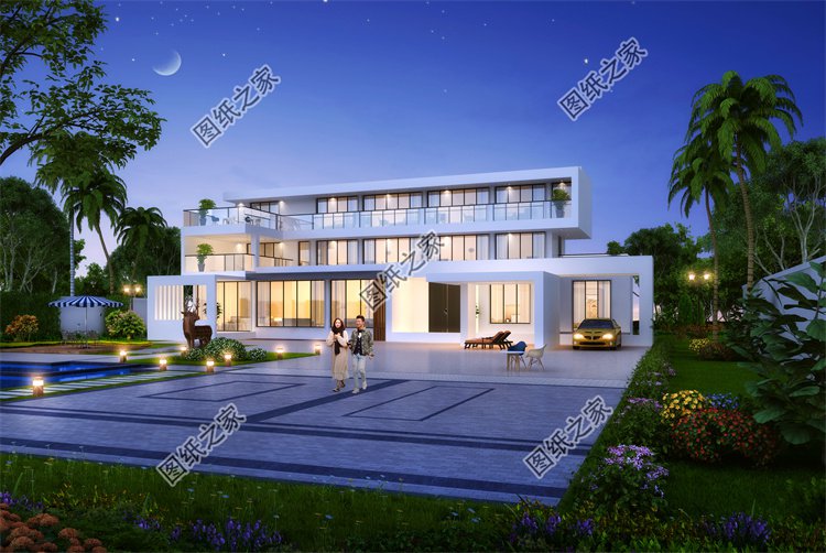 現代風三層別墅效果圖設計案例