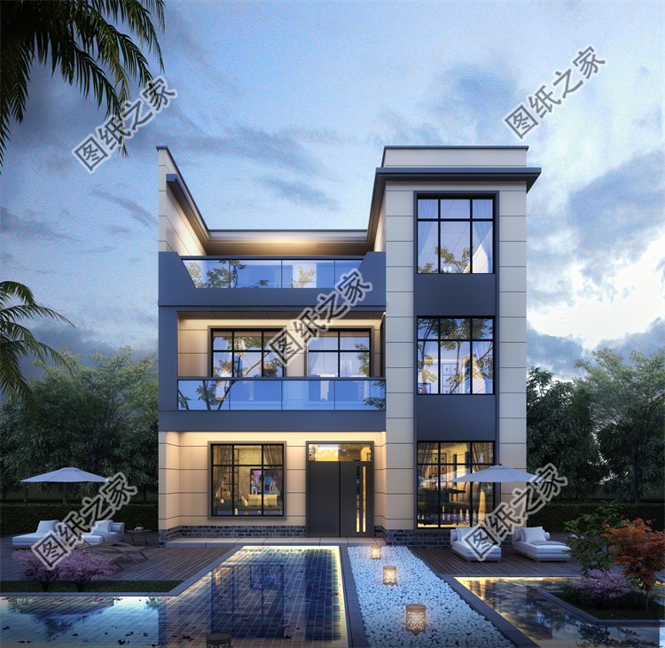 現代風三層別墅效果圖設計案例
