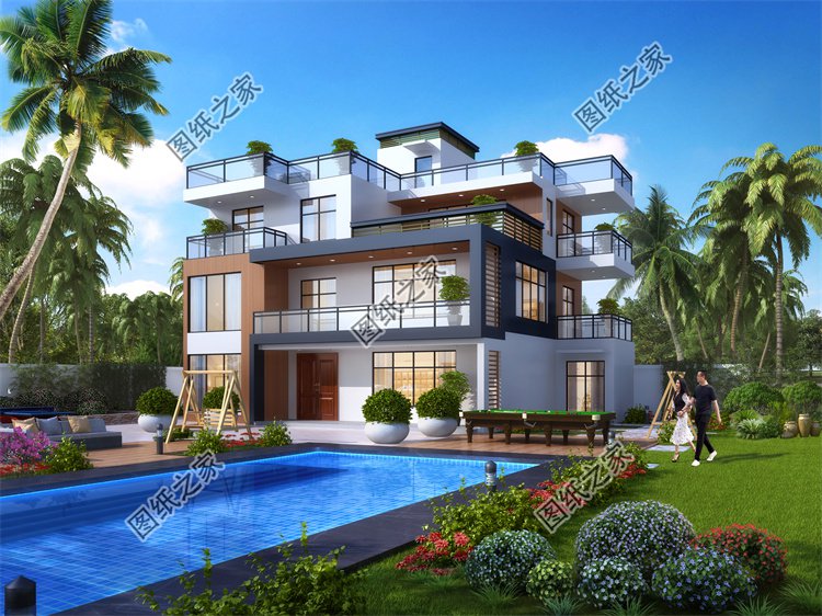 現代風三層別墅效果圖設計案例