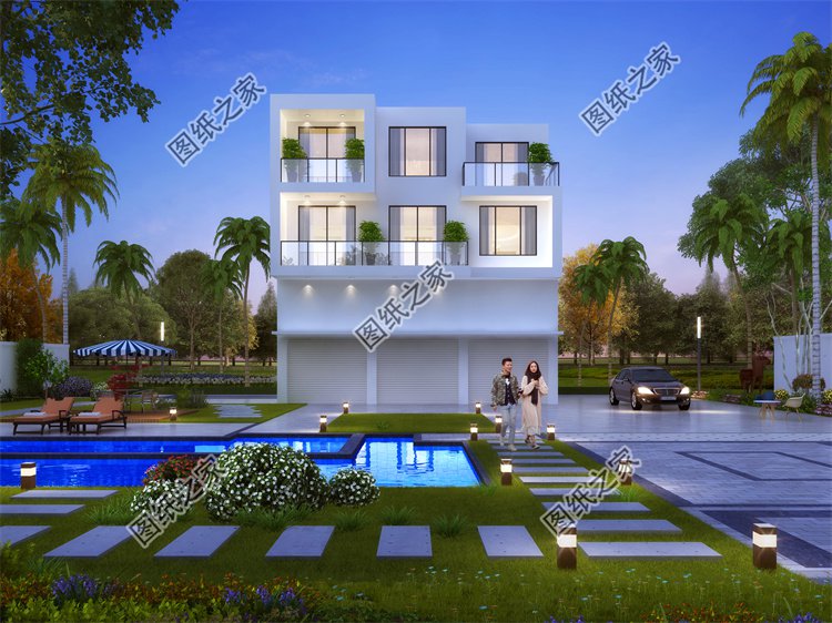 現代風三層別墅效果圖設計案例