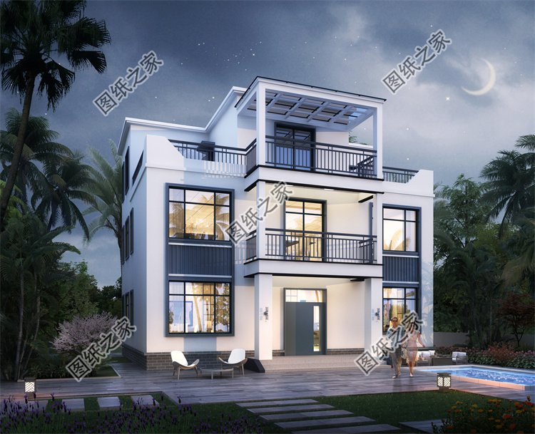 現代風三層別墅效果圖設計案例