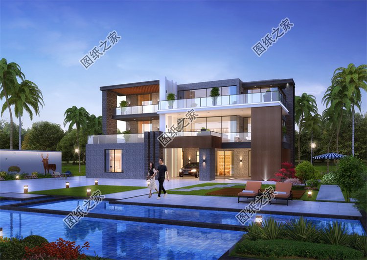 現代風三層別墅效果圖設計案例