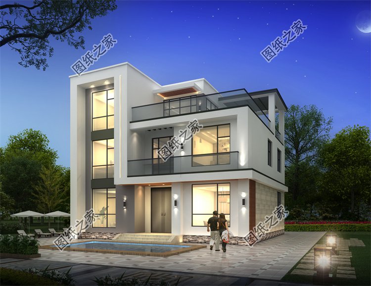 現代風三層別墅效果圖設計案例