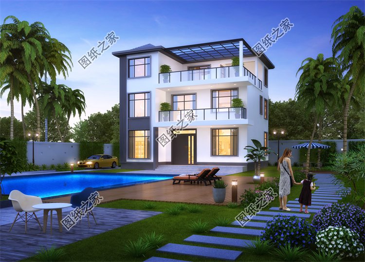 現代風三層別墅效果圖設計案例