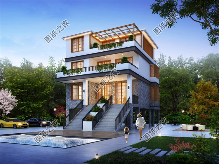 現代風三層別墅效果圖設計案例