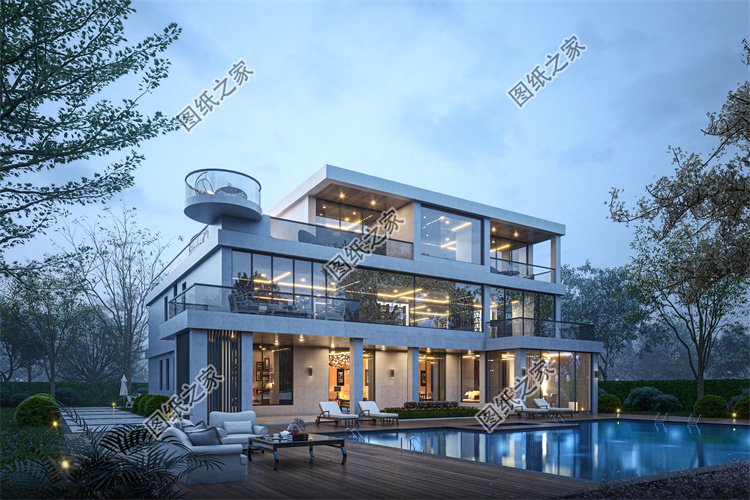 現代風三層別墅效果圖設計案例