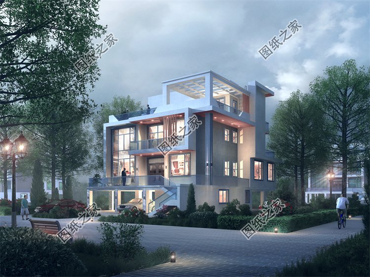 現代風三層別墅效果圖設計案例