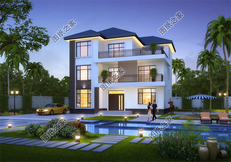 現代風三層別墅效果圖設計案例