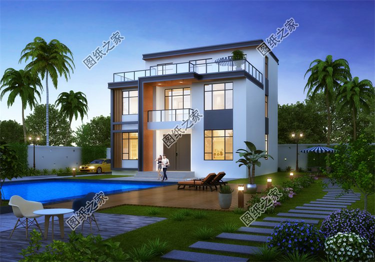 現代風三層別墅效果圖設計案例