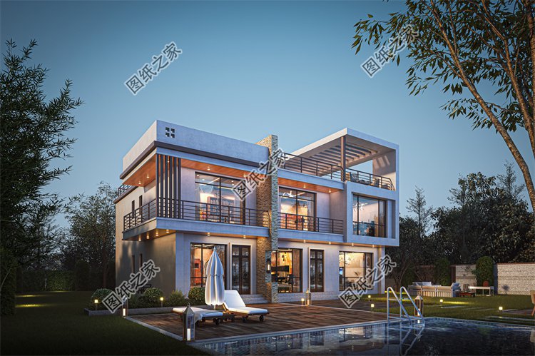 現代風三層別墅效果圖設計案例