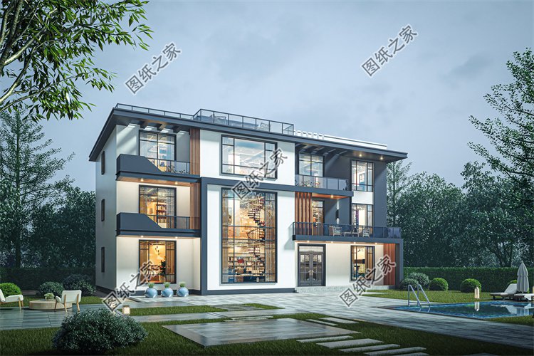 現代風三層別墅效果圖設計案例