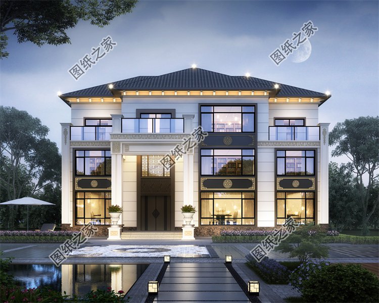 現代風三層別墅效果圖設計案例