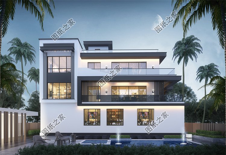 現代風三層別墅效果圖設計案例