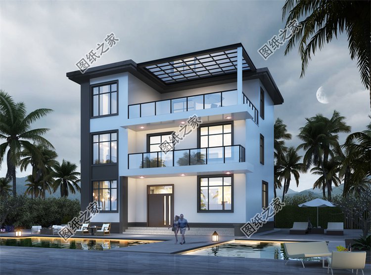 現代風三層別墅效果圖設計案例