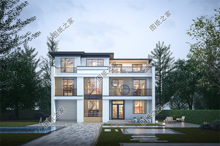 現代風三層別墅效果圖設計案例