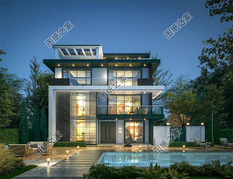 現代風三層別墅效果圖設計案例