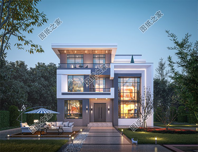現代風三層別墅效果圖設計案例