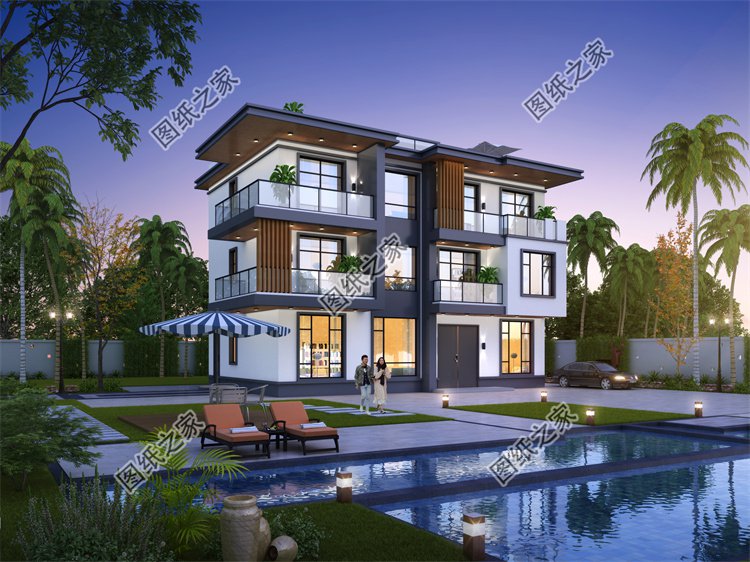 現代風三層別墅效果圖設計案例