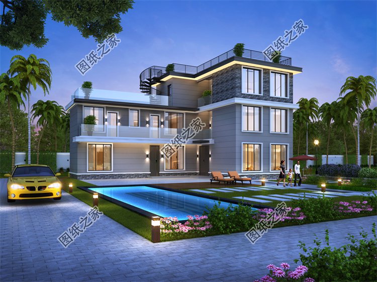 現代風三層別墅效果圖設計案例