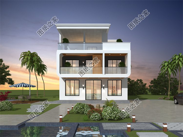 現代風三層別墅效果圖設計案例