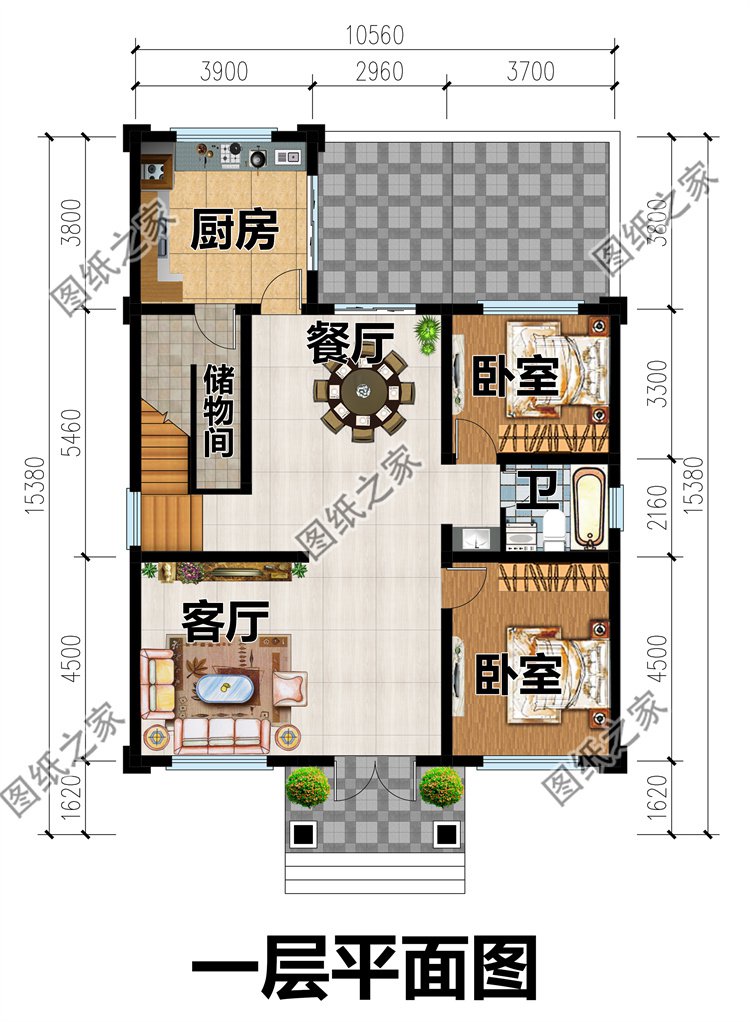 二層帶獨立廚房鄉村別墅設計